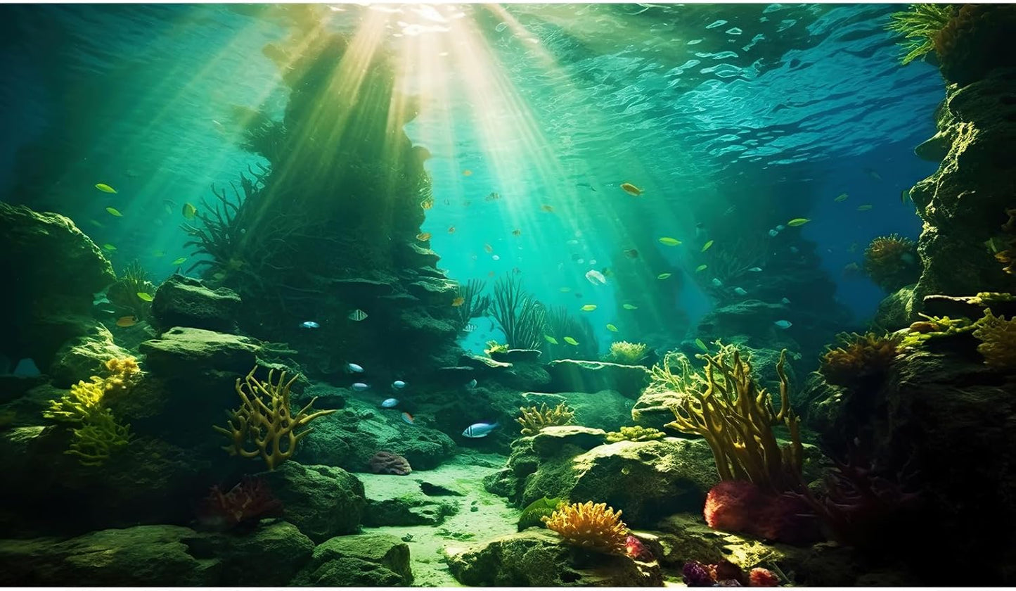 Ocean Floor Fish Tank Background Under The Sea Coral Reef Aquarium Background Tropical Fish Terrarium Backgrounds Underwater Rock Cave Sunray Fish Tank Backgrounds Decorations 24x12in