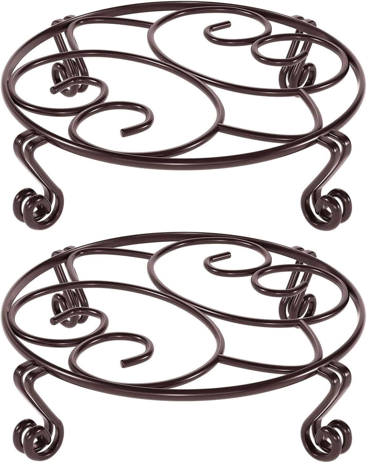 Yimobra 2 Pack Plant Stand for Flower Pot Heavy Duty Potted Holder Indoor Outdoor Metal Rustproof Iron Garden Container Round Supports Rack for Planter Bronze, Brown,11.8 Inches