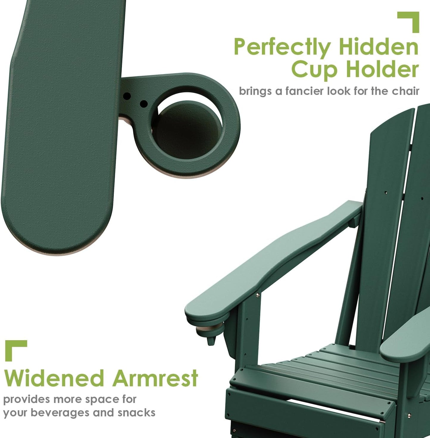 GREENVINES Folding-Adirondack-Chairs-Set-of-2 | HDPE Plastic | Fire Pit Chair | All Weather | Cup Holder | Forest | for Deck Backyard Patio Outdoor Garden