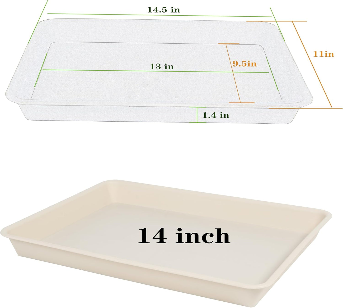 Rectangle Plant Tray, Plant Drip Tray, Plant Pot Saucers, Plant Germination Trays, Plant Saucers, 14.5'' x 11'' x 1.5'' (2 pack), Beige