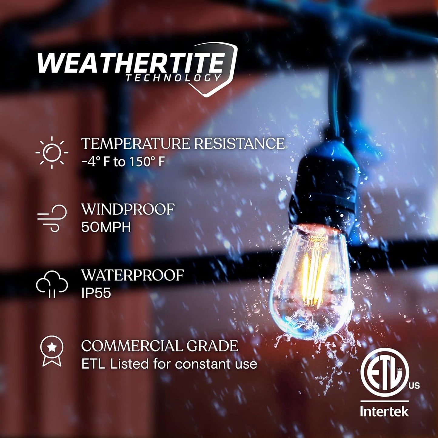 Brightech Ambience Pro - 24 Ft Waterproof LED Outdoor String Lights - Hanging, Dimmable 2W Vintage Edison Bulbs - Commercial Grade Patio Lights Create Cafe Ambience in Your Backyard, 7 Bulbs