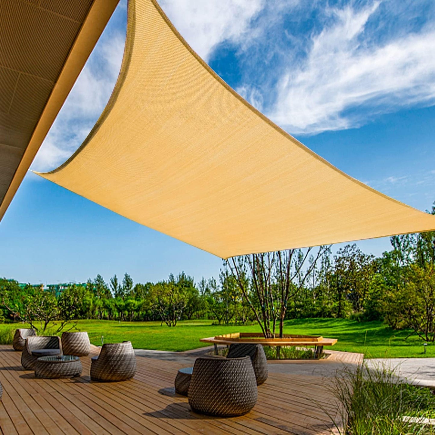 KANAGAWA 10'X14' Sand Custom Size Sun Shade Sail Rectangle UV Block Canopy Cover for Patio Backyard Lawn Garden Outdoor (Customized Available)