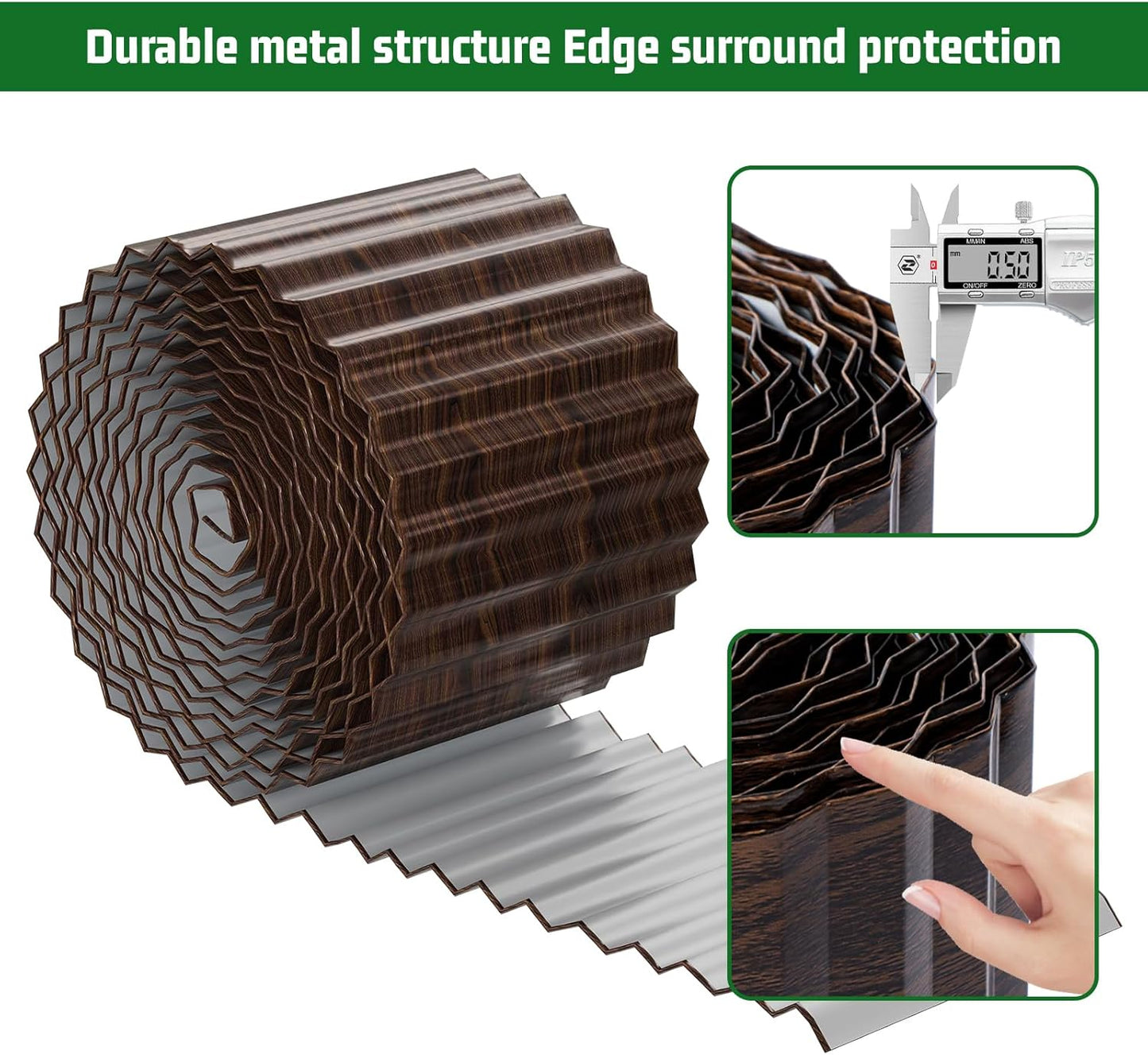 SnugNiture Corrugated Metal Garden Edging,8" x 20' Sturdy Lawn Edging Border,Landscape Edging Border for Lawn, Flower Bed,Garden and Yard(Brown)