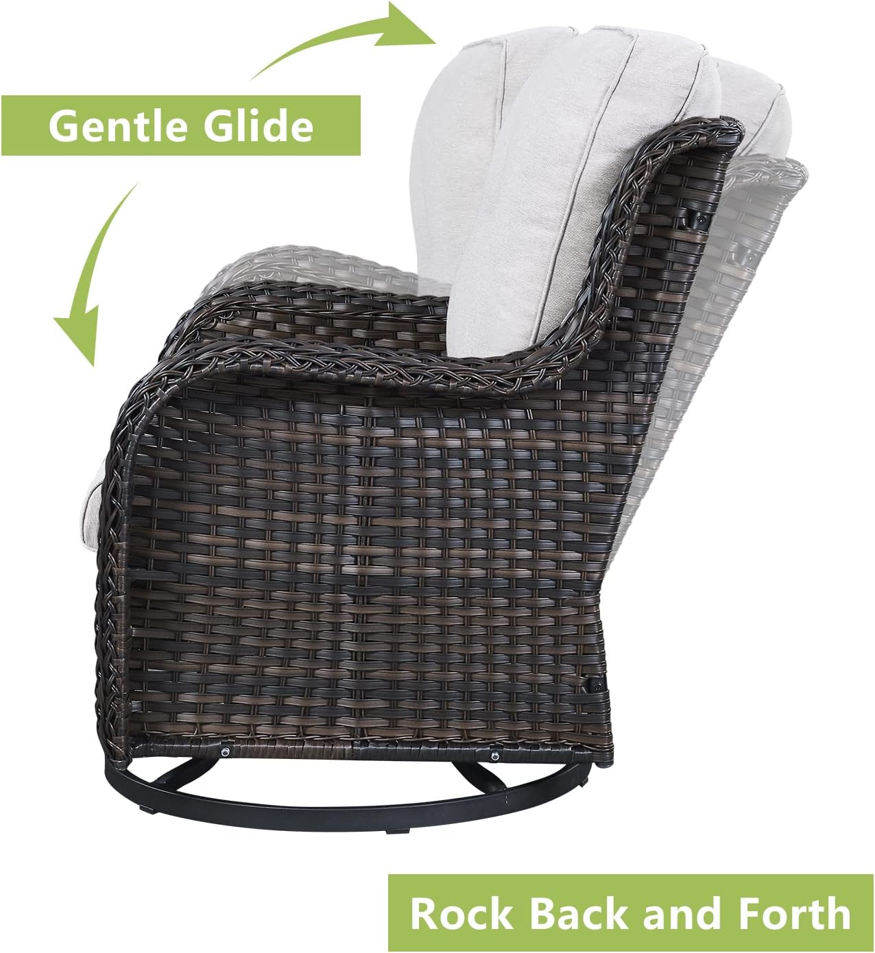 Outdoor Wicker Patio Furniture Set - 6 Piece Rattan Patio Conversation Set with 2 Rocking Swivel Chairs,2 Ottomans,1 Loveseat and 1 Side Table for Porch Deck Backyard Garden(Brown/Beige)
