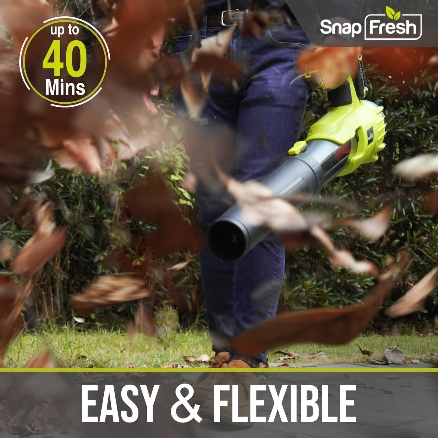 SnapFresh Cordless Leaf Blower - 550CFM Electric Leaf Blower Cordless with 2 x 4.0 Ah Battery and Fast Charger - 20V Lightweight Leaf Blower for Yard and Garden, Battery Operated Blower for Lawn Care