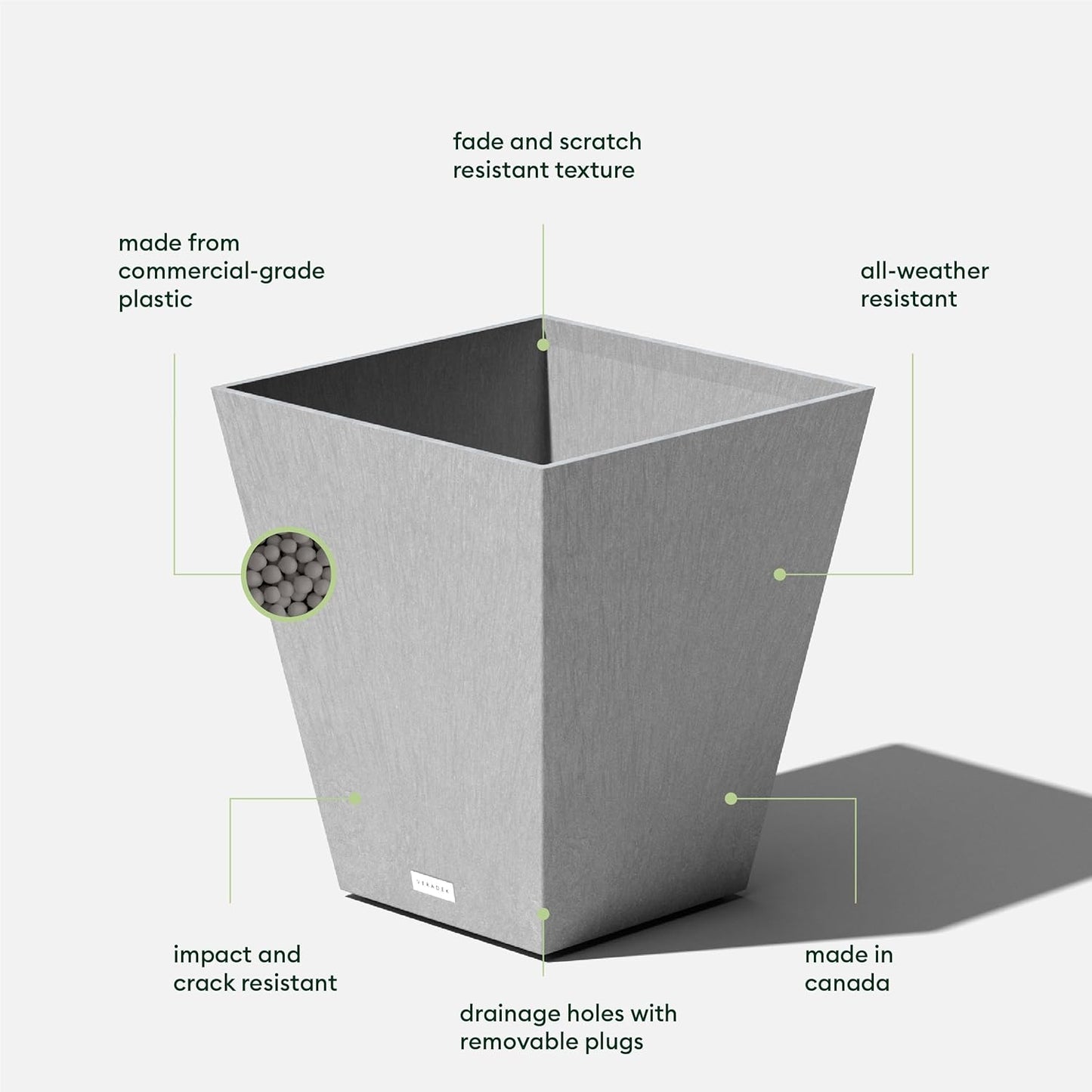 Veradek Nobleton Indoor/Outdoor Wide Square Planter (Light Grey, 18 inch - 2 Pack with 2 Saucer Trays)