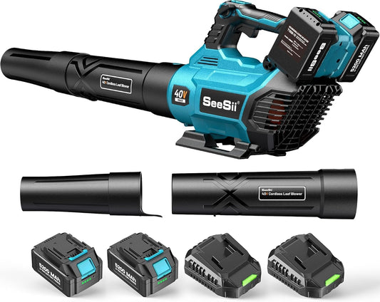 SEESII 40V Leaf Blower Cordless with 2 x 5200mAh Batteries and 2 Fast Chargers, 680CFM 210MPH Electric Leaf Blower with Variable Speed Control, Handheld Battery Blower for Lawn Care, Dust and Debris