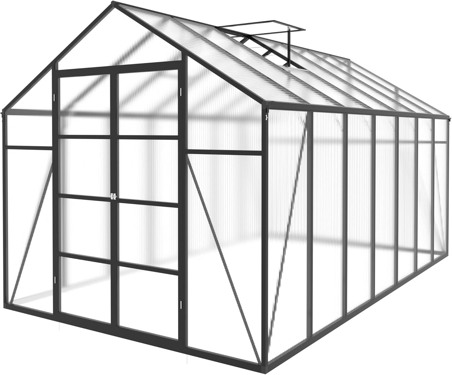 120 * 168 * 104in Greenhouse for Outdoors,Polycarbonate Greenhouse with Stronger Wind Protection and Roof Vent,Walk-in Large Aluminum Sunroom Winter Proof,Black