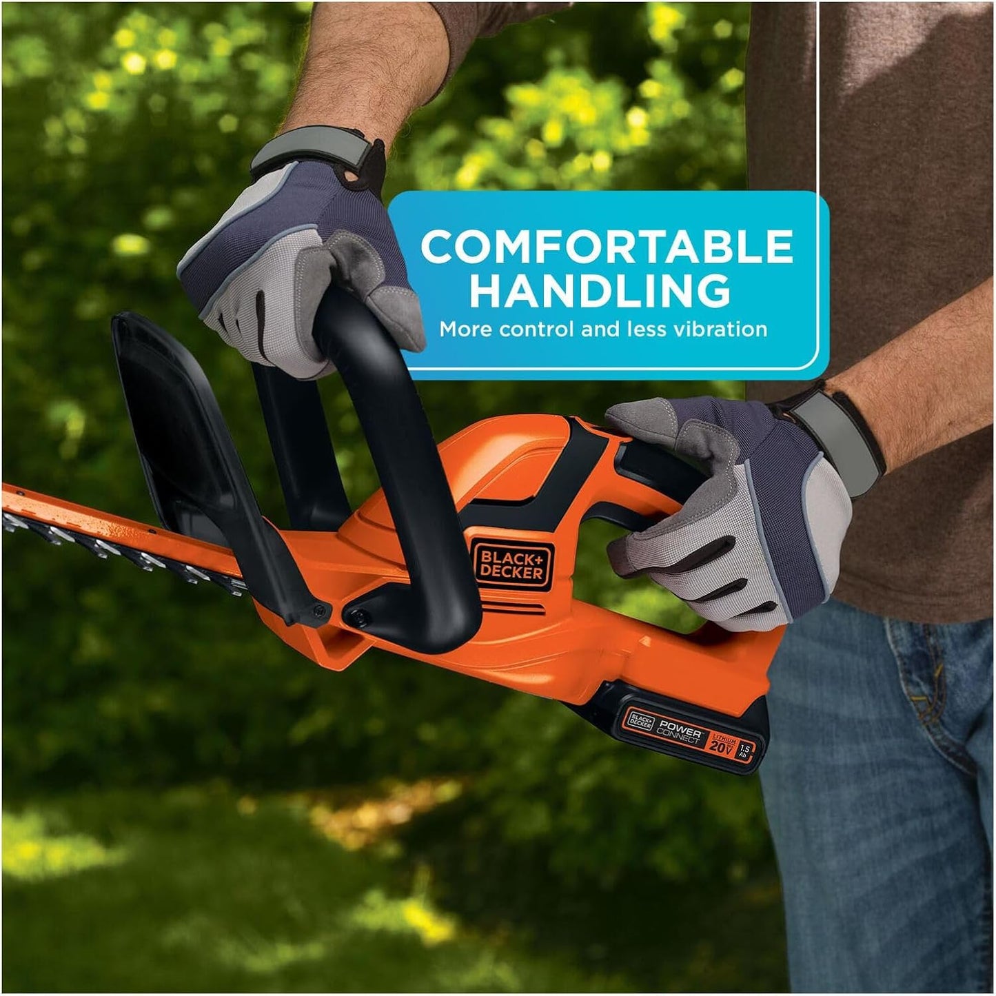 BLACK+DECKER 20V MAX Cordless Hedge Trimmer, 22 Inch Steel Blade, Reduced Vibration, Battery and Charger Included (LHT2220)