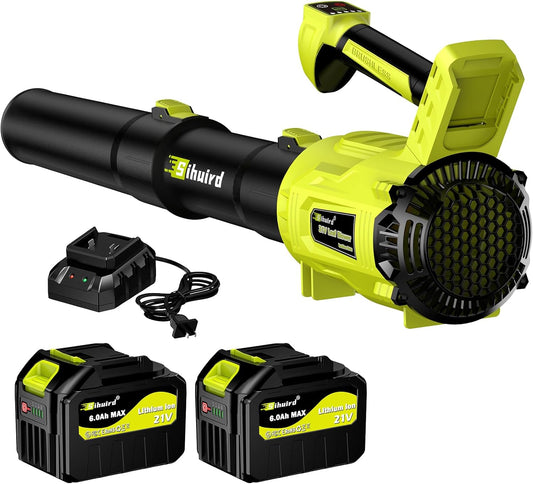Leaf Blower Cordless,2 x 21V 6.0Ah Battery and Charger, with 680CFM 190MPH Electric Cordless Leaf Blower, 3-Variable Speed & Turbo Mode, Blowers for Lawn Care (5002 D) (Green)