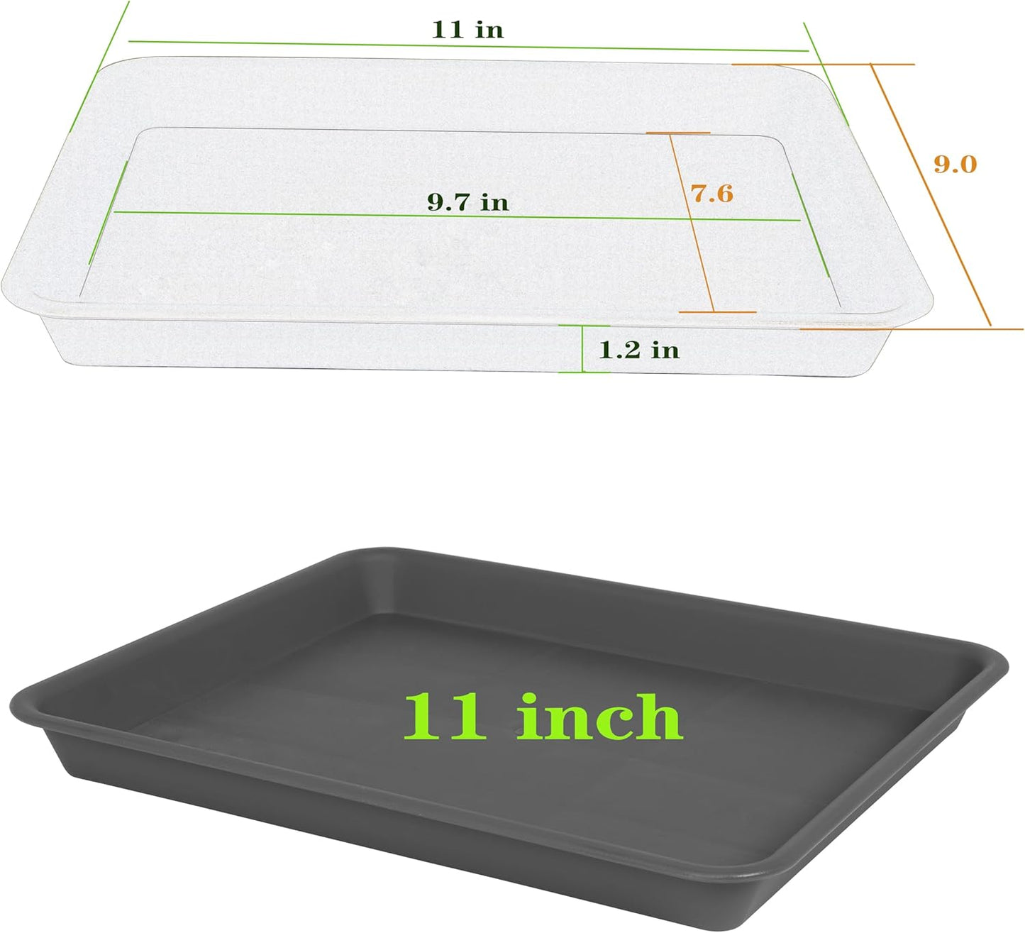 Rectangle Plant Tray, Plant Drip Tray, Plant Pot Saucers, Plant Germination Trays, Plant Saucers, 11'' x 9'' x 1.2'' (2 pack), Gray