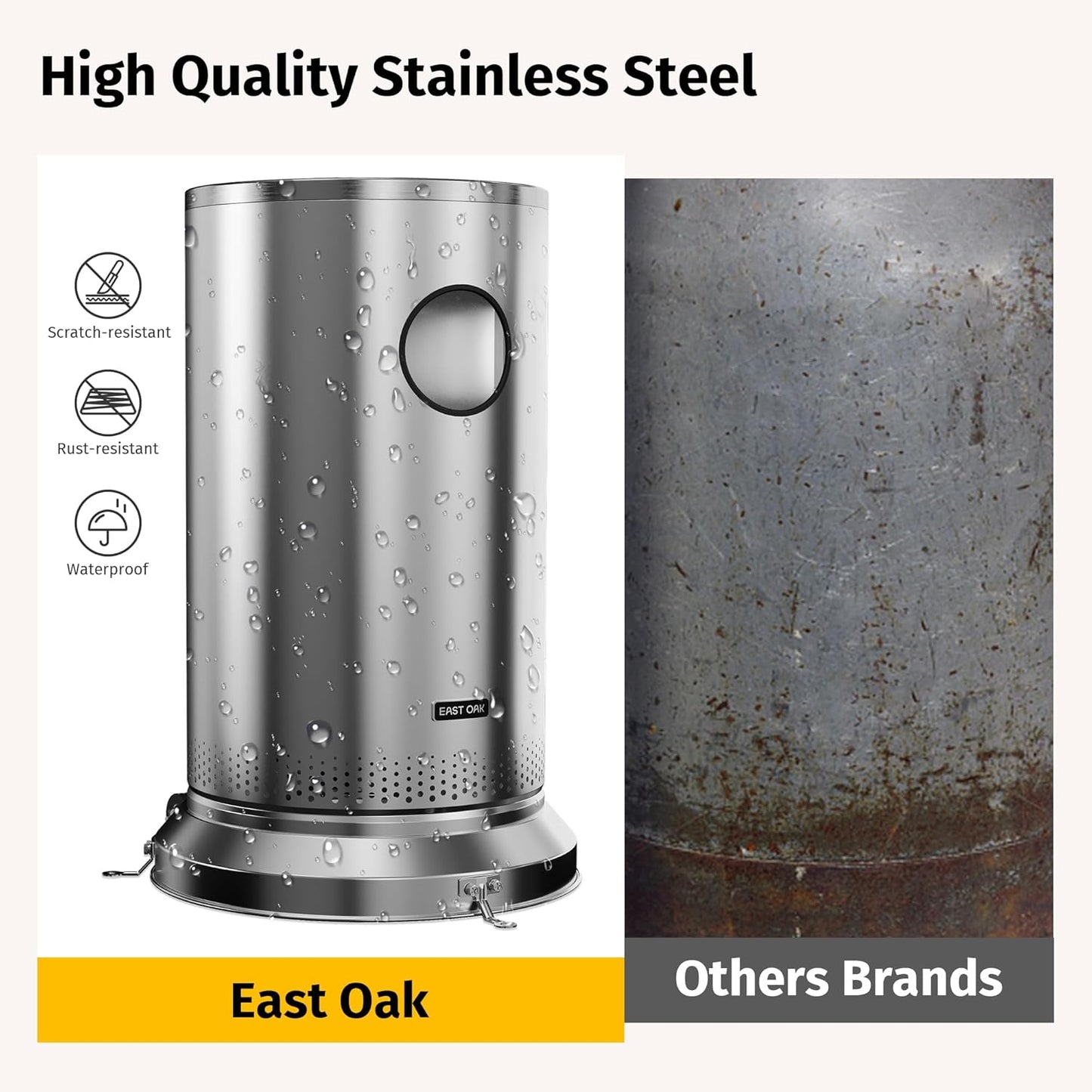EAST OAK Anti-rust 50,000 BTU Patio Heater for Outdoor Use With Double-Layer Stainless Steel Burner, Round Table Design and Wheels, Outdoor Patio Heater for Home and Commercial, Stainless Steel