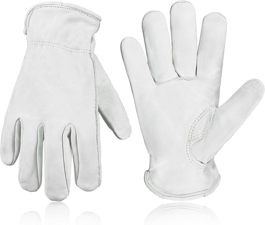 HLDD HANDLANDY Leather Work Gloves for Men & Women, Adjustable Wrist Cowhide Gardening Glove with Reinforced Palm for Driver