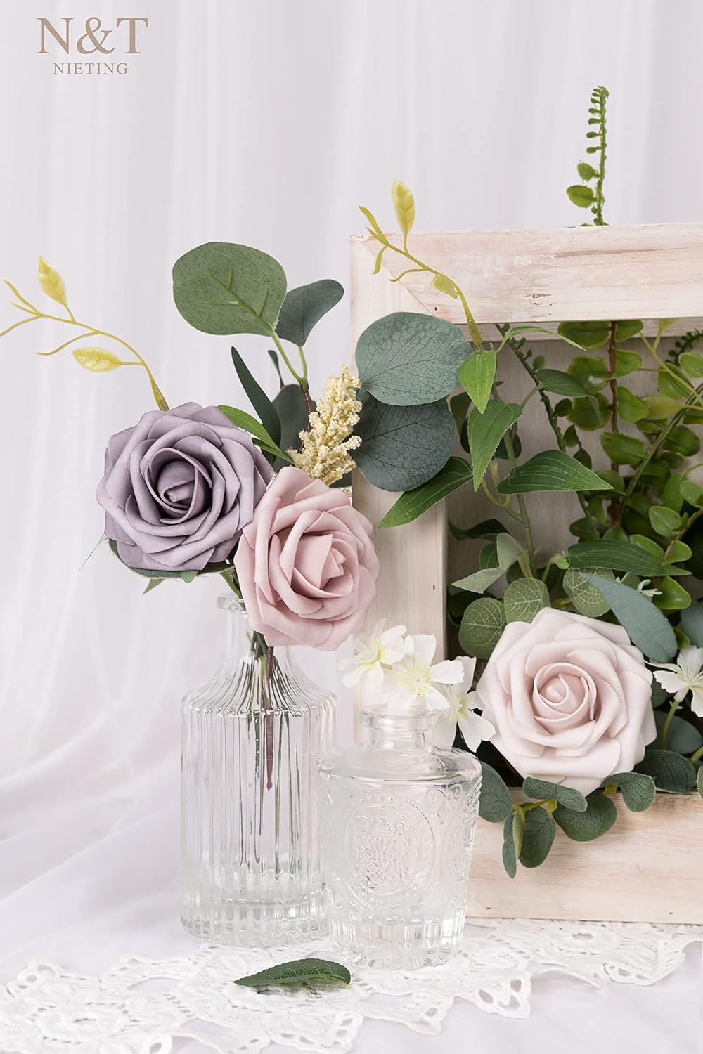 N&T NIETING Artificial Flowers, 25Pcs Fake Flowers Roses Perfect for DIY Wedding Bouquets Centerpieces Bridal Shower Party Home Flower Arrangement Decorations, Dusty Rose Series