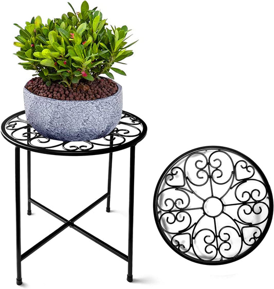Plant Stand Indoor Outdoor, 15" Tall Flower Pot Stand, Round Metal Corner Plant Stand for Flower Pot, Rustproof Flower Plant Holder for Home, Garden, Patio, Plant Lovers, Housewarming (Set of 1)