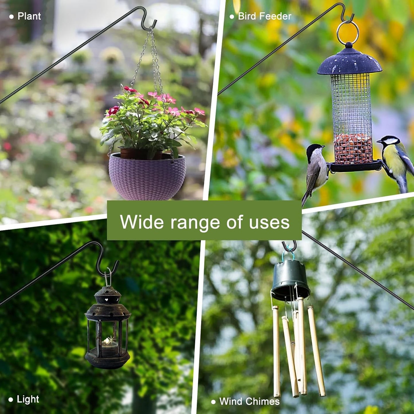MIXXIDEA Deck Hook Outdoor Hanging Brackets：43 Inches Wall Mounted Hook Plants & Wind Chimes Risk-Free Lanterns Large Wind Chimes Lanterns