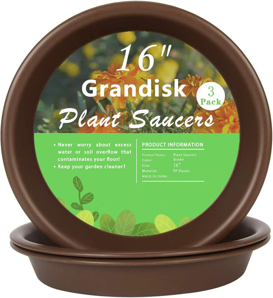 TITE Plant Saucer 16 inch,Heavy Large Planter Durable Thicker Plastic Plant Trays for Indoors and Outdoor,Plant Saucer Drip Trays,Brown (16 inch,Brown) Pack of 3