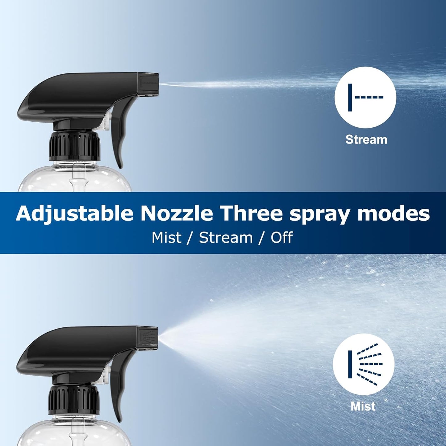 Veco 10oz Spray Bottle with Adjustable Nozzle, 360° Water Spray Bottles for Cleaning Solution, Plastic Spray Bottles for Hair Cooking Plant Pet, No Leak and Clog (2 Pack & Foldable Funnel)
