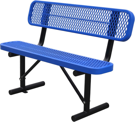 Outdoor Garden Bench, Cast Iron Metal Frame Patio Park Bench with Backrest, Portable Expanded Metal Black Bench, Commercial-Grade Outdoor Seating for Lawn, Patio, Park, Yard, Garden (Blue, 4FT/48'')