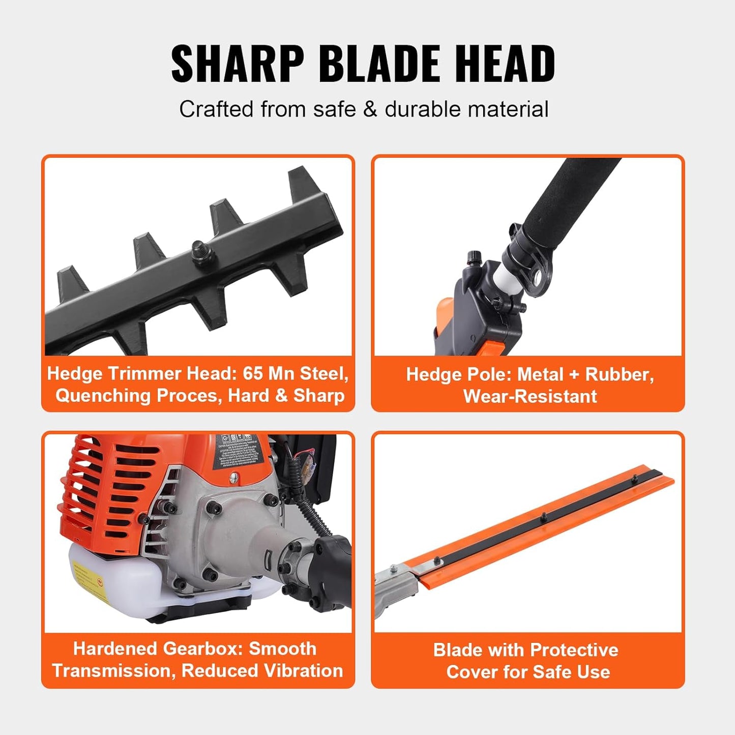 VEVOR 52cc Gas-Powered 6-in-1 Multi-Functional Trimmer - Hedge Trimmer, Brush Cutter, Weed Eater, Edger, Pole Saw & Chainsaw Pruner, EPA, CE & EMC Certified