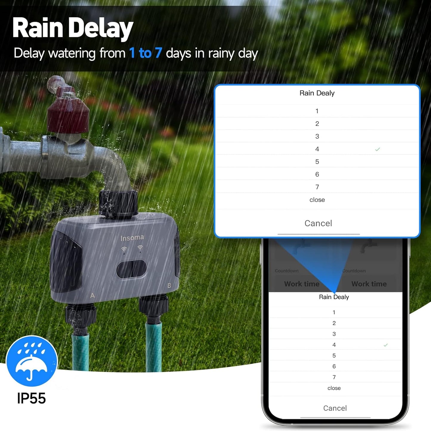 2 Zones WiFi Water Timer for Garden Hose, Hose Timer with Wi-Fi Hub, APP Remote Control, Voice Control with Alexa, Rain Delay and Manual Mode for Yard Lawn Sprinkler Watering