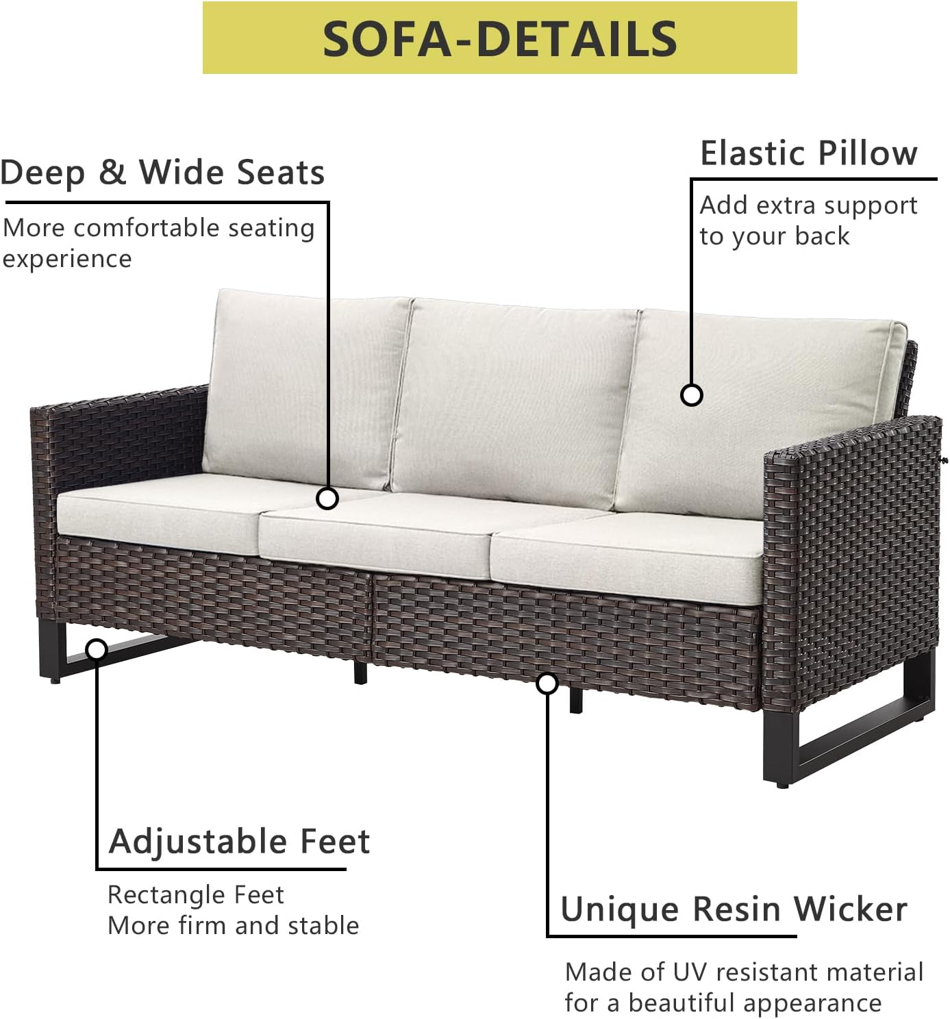 HUMMUH 6 Piece Patio Furniture Outdoor Sectional Sofa Set All-Weather Wicker Outdoor Chairs with End Table Ottomans for Patio,Porch,Garden,Backyard
