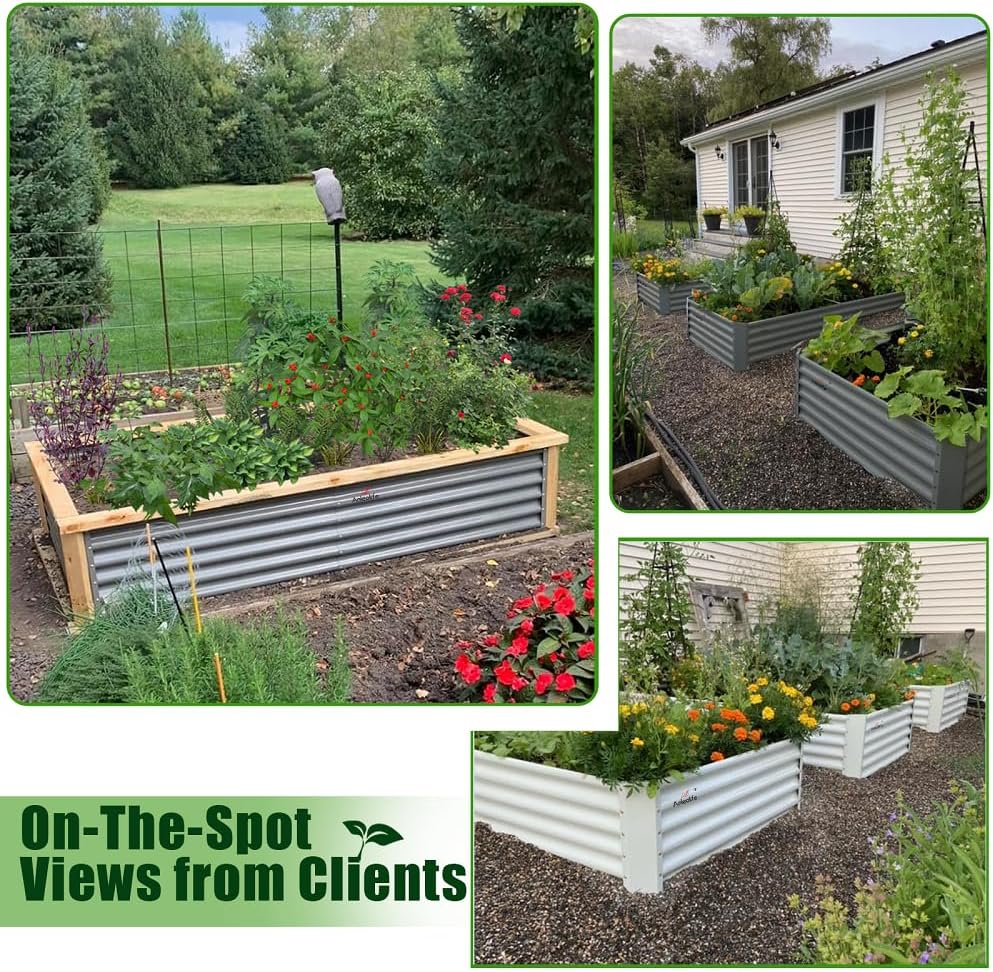 A ANLEOLIFE 6-Pack 4X4X1.5ft & 8X4X1.5ft Deep Root Galvanized Raised Garden Beds Outdoor for Planting Vegetables Flowers Herb,Antique White