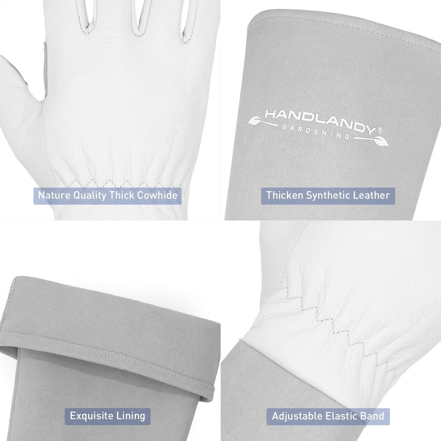 HANDLANDY Long Gardening Gloves for Men & Women, Thorn Proof Rose Pruning Gloves Leather Gauntlets Garden Glove Yard Work Glove (Medium, Grey)