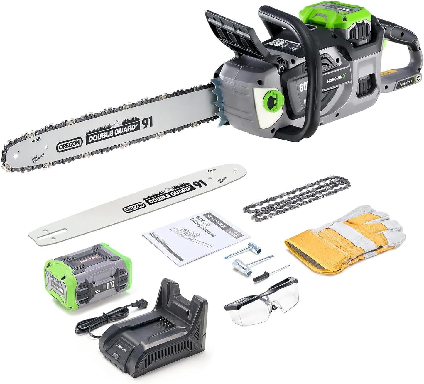 Electric Chainsaw Brushless 60v 18"&16" Cordless Chain Saw 5.0Ah Battery Powered For Tree Trimming Wood Cutting Handheld Chain Saws Automatic Oiler Tool Free