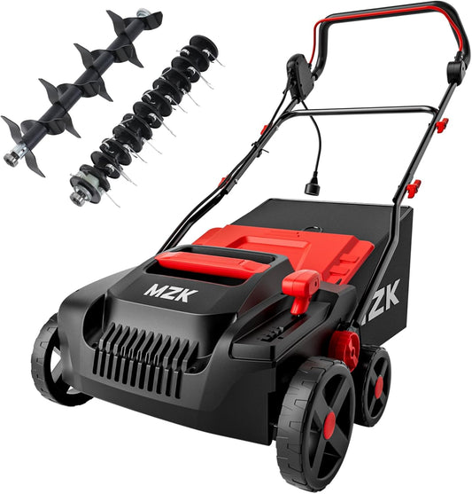 MZK 15-inch 2-in-1 Electric Dethatcher and Scarifier w/Removeable 5-Position Height Adjustment,Lawn dethatcher w/12-Gallon Thatch Collection Bag,Keep Lawn Health,DS15A03