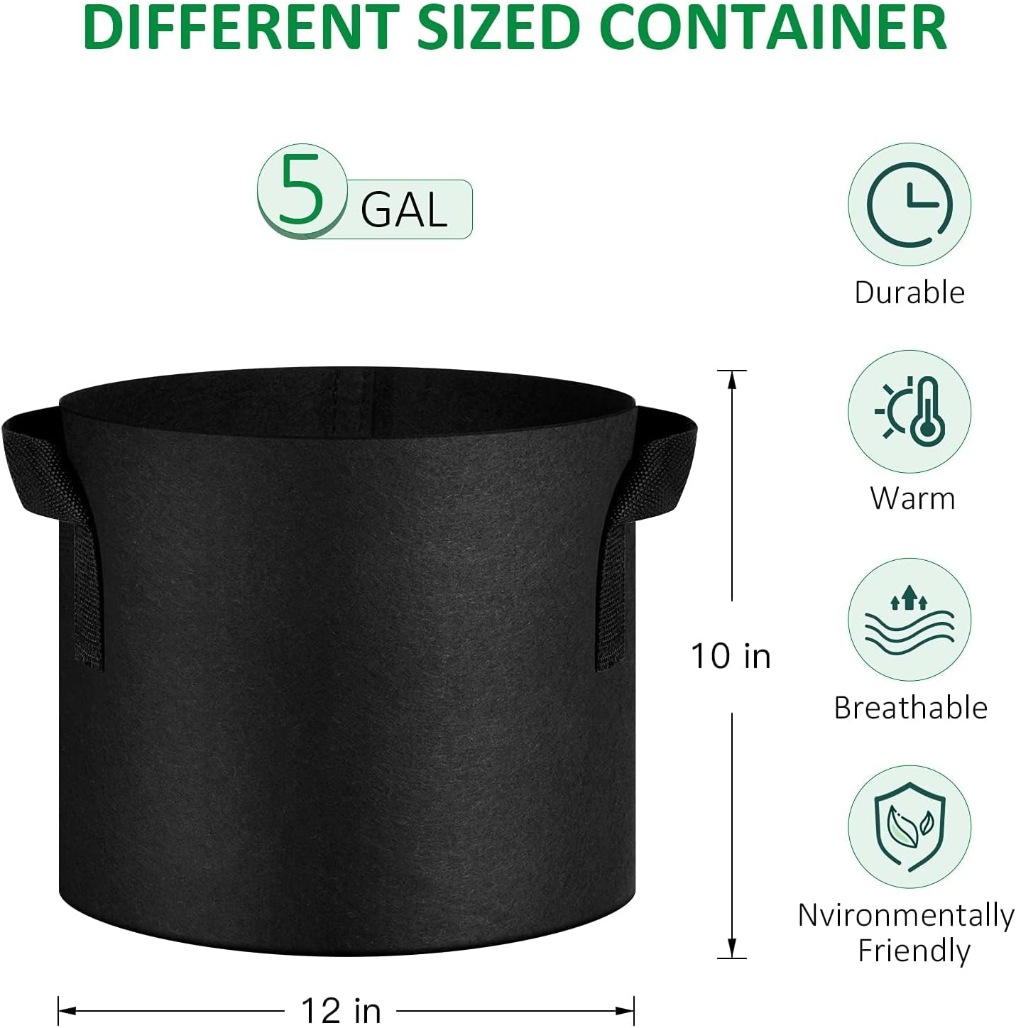 24-Pack 5 Gallon Thickened Non-Woven Grow Bags, Aeration Fabric Pots with Handles