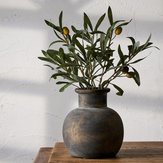 SIDUCAL Ceramic Rustic Farmhouse Vase | 6 Inch Pottery Decorative Flower | Boho | Terracotta Vase for Home Decor Table, Living Room, Bathroom Decoration, Shelf Decor, Mantel, Bronze
