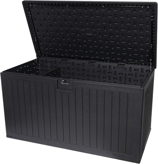 230 Gallon Outdoor Storage Box Waterproof, Extra Large Plastic Outside Deck Box Weatherproof, Resin Patio Storage Bin with Lock and Lids for Pool Equipment and Cusion