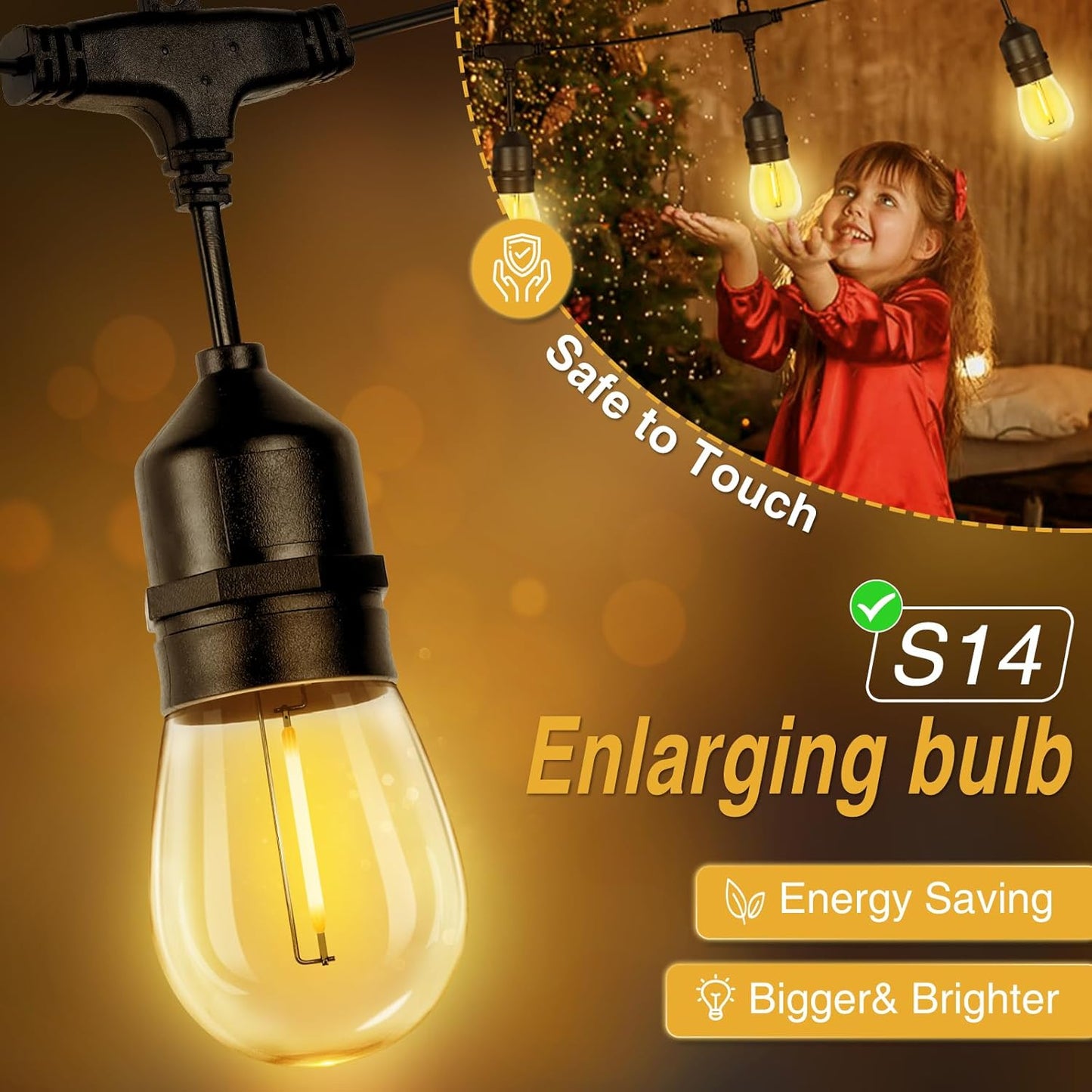 ZJOJO Solar String Lights Outdoor Waterproof 100FT,Solars Light Outdoor with 30+2 Shatterproof Bulbs IP65, Patio Lights SolarPowered &USB Port, LED String SolarLights for Outside Decor