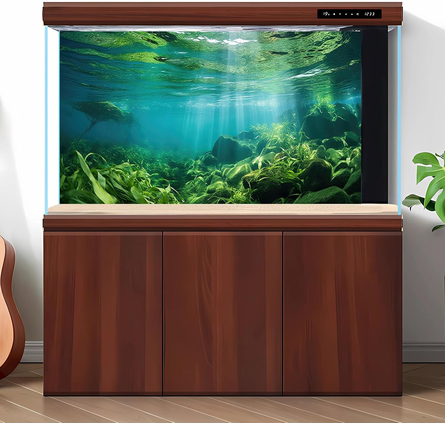 Under The Sea Fish Tank Background Aquatic Plants Deep Sea Aquarium Background Underwater Sunray Rock with Moss Terrarium Backgrounds Deep Ocean Floor Tropical Fish Tank Backgrounds 24x12in