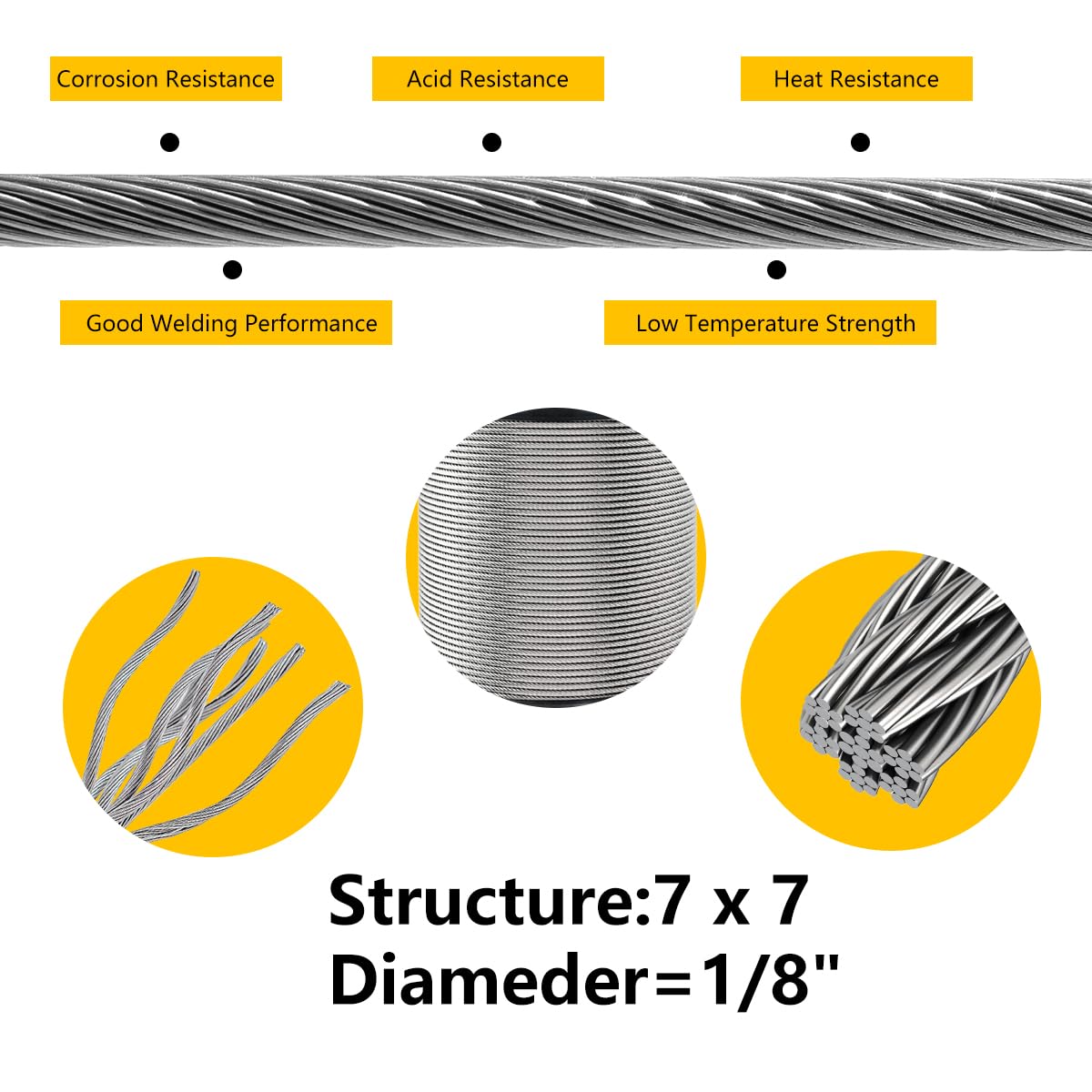600FT 1/8" T316 Stainless Steel Cable with Cutter, 7x7 Strands Aircraft Wire Rope for Deck Railing, Stair Handrail, Porch Fence, High Strength for Indoor and Outdoor Use