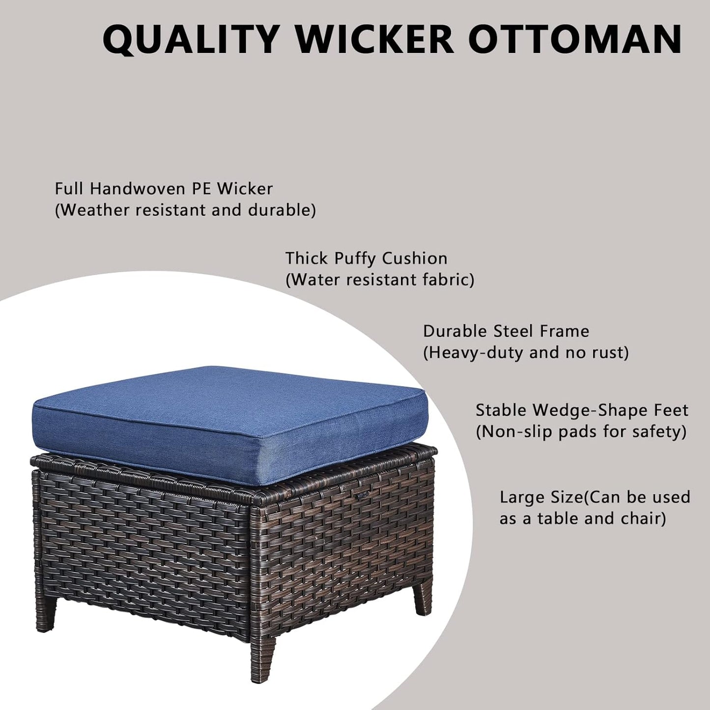 Outdoor Wicker Patio Furniture Set - 6 Piece Rattan Patio Conversation Set with 2 Rocking Swivel Chairs,2 Ottomans,1 Sofa and 1 Side Table for Porch Deck Backyard Garden(Brown/Blue)