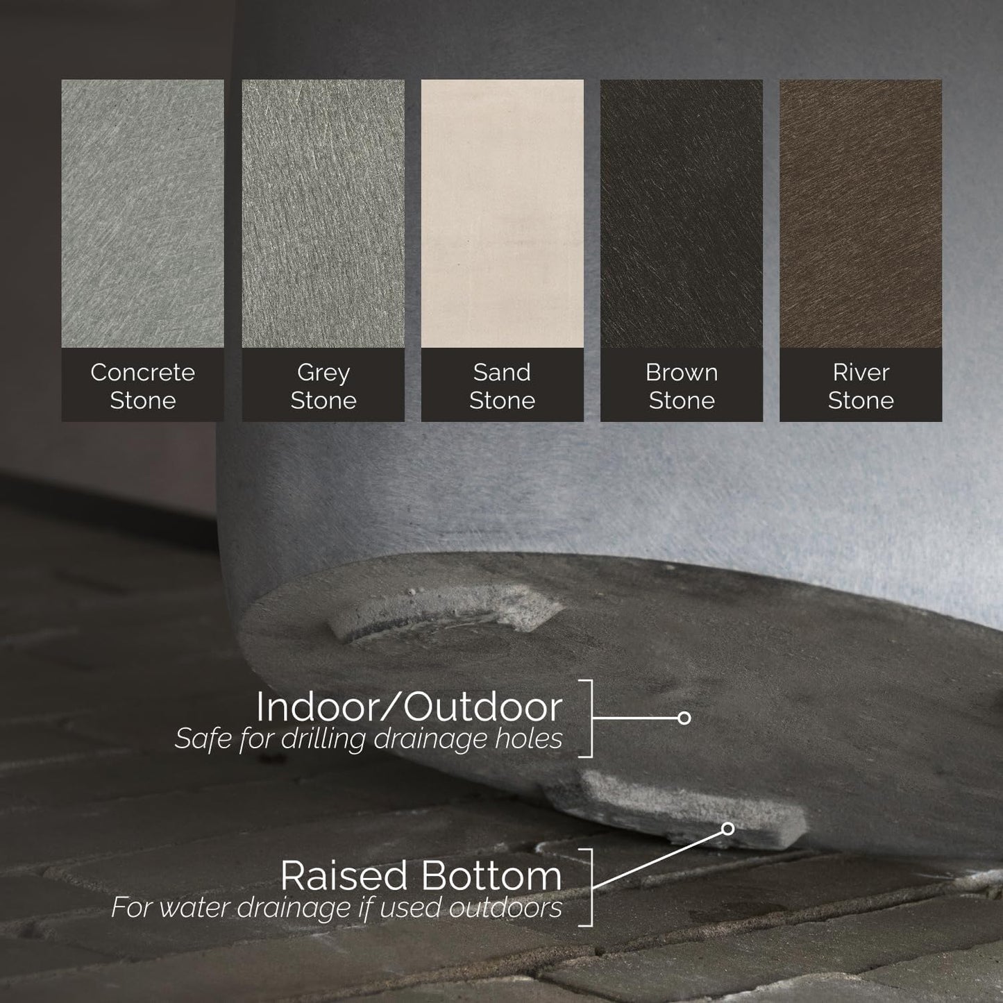 Mondo Large Planter – Concrete Stone Finish – Fiberglass Indoor/Outdoor and Weather-Resistant Round Planter (33" D x 31.3" H Exterior, 31.5" D x 30.7" H Interior)