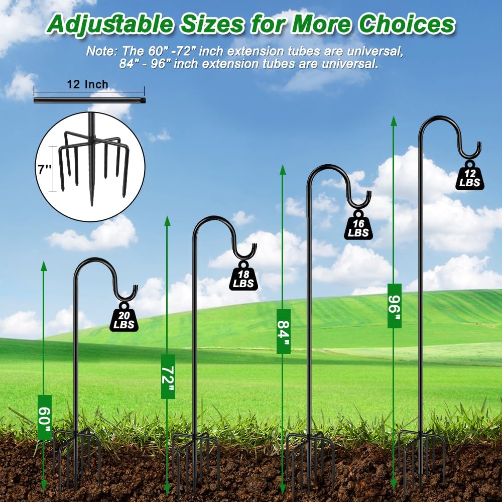 84" Shepherds Hooks for Outdoor, Heavy Duty Bird Feeder Pole with 7 Prongs Base for Hanging Lantern, Hummingbird Feeder, Plant Baskets, Shepherds Hook for Bird Feeders for Outside, 1 Pack