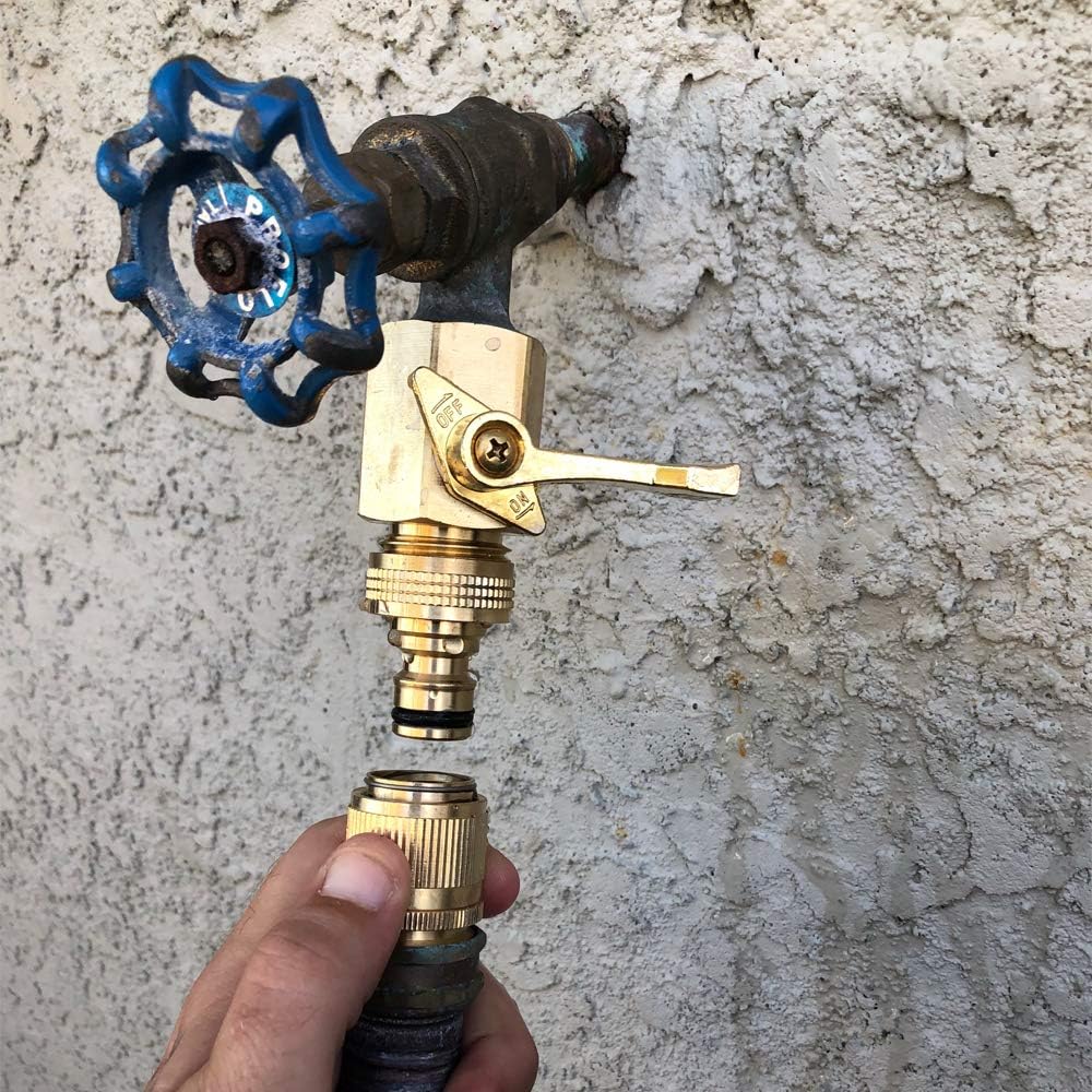 HQMPC Garden Hose Quick Connector Water Hose Quick Connect ¾ inch GHT Brass Easy Connect Fitting Quick Connect Hose Fittings Garden Hose Fitting Water Hose Connectors (3SETS)