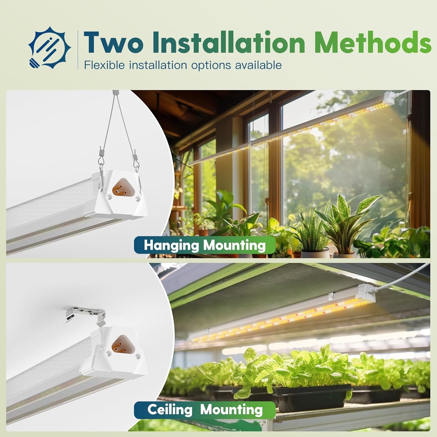 FREELICHT 1 Pack 4FT LED Grow Light, 40W (250W Equivalent), Full Spectrum Sunlight Growing Lamp Fixture, Linkable Hanging Plant Light for Hydroponic Indoor Plants Seeding, Plug-in with On/Off Switch