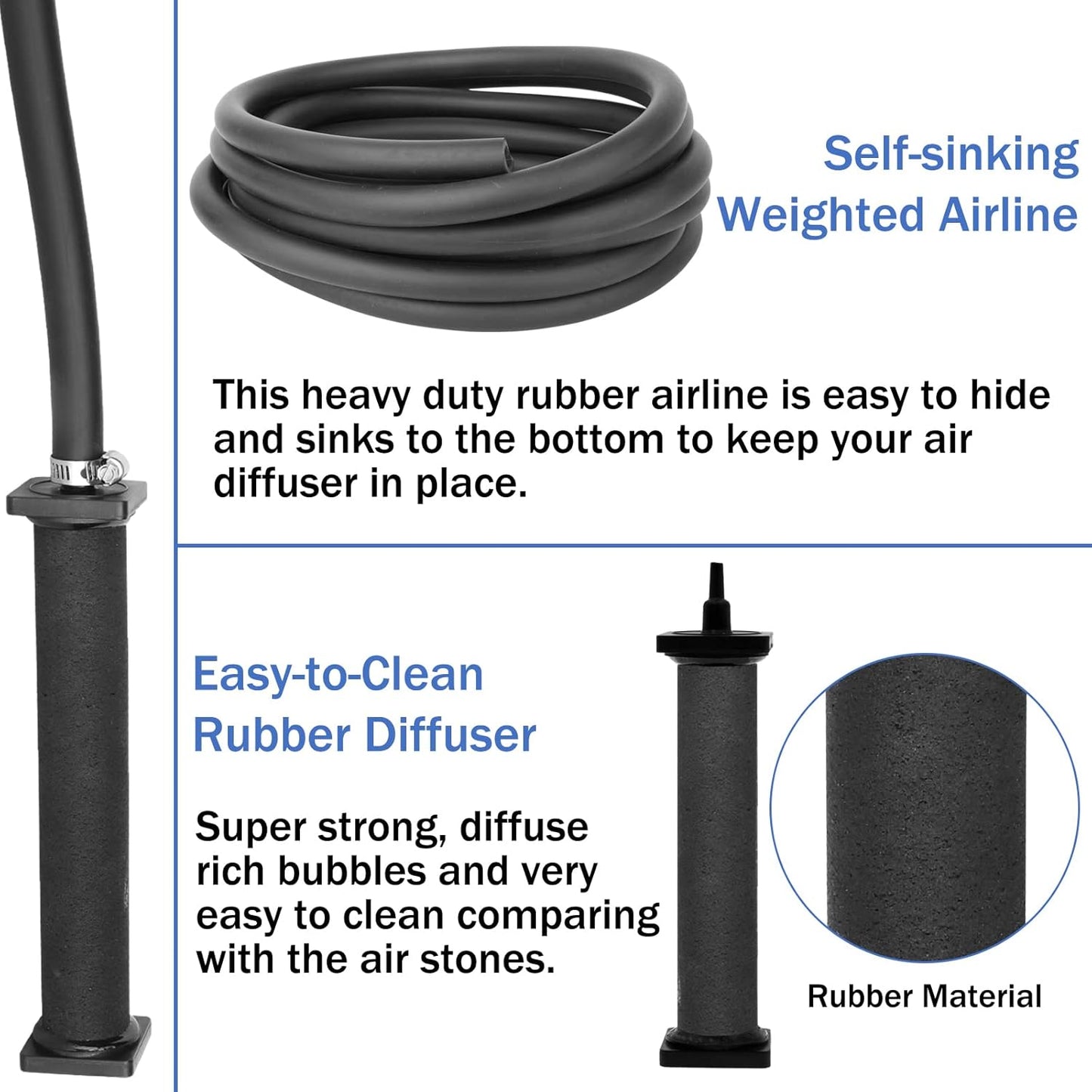 AquaMiracle All-in-One Koi Pond Aerator for Outdoor Ponds, Pond Air Pump Pond Aeration System with Self-Sinking Airline Flow Control Rubber Air Diffuser