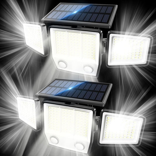 Solar Motion Sensor Outdoor Lights Waterproof - 3000LM 3 Modes Security Lights Outdoor 270° Illumination IP65 LED Solar Flood Wall Light for Garden Yard Patio Pathway (2 Pack)