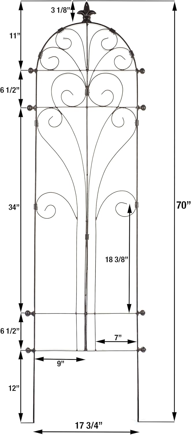 H Potter Garden Trellis for Climbing Plants Metal Outdoor Wall Decor or Flowers Roses Vine Ivy Clematis GAR214-R