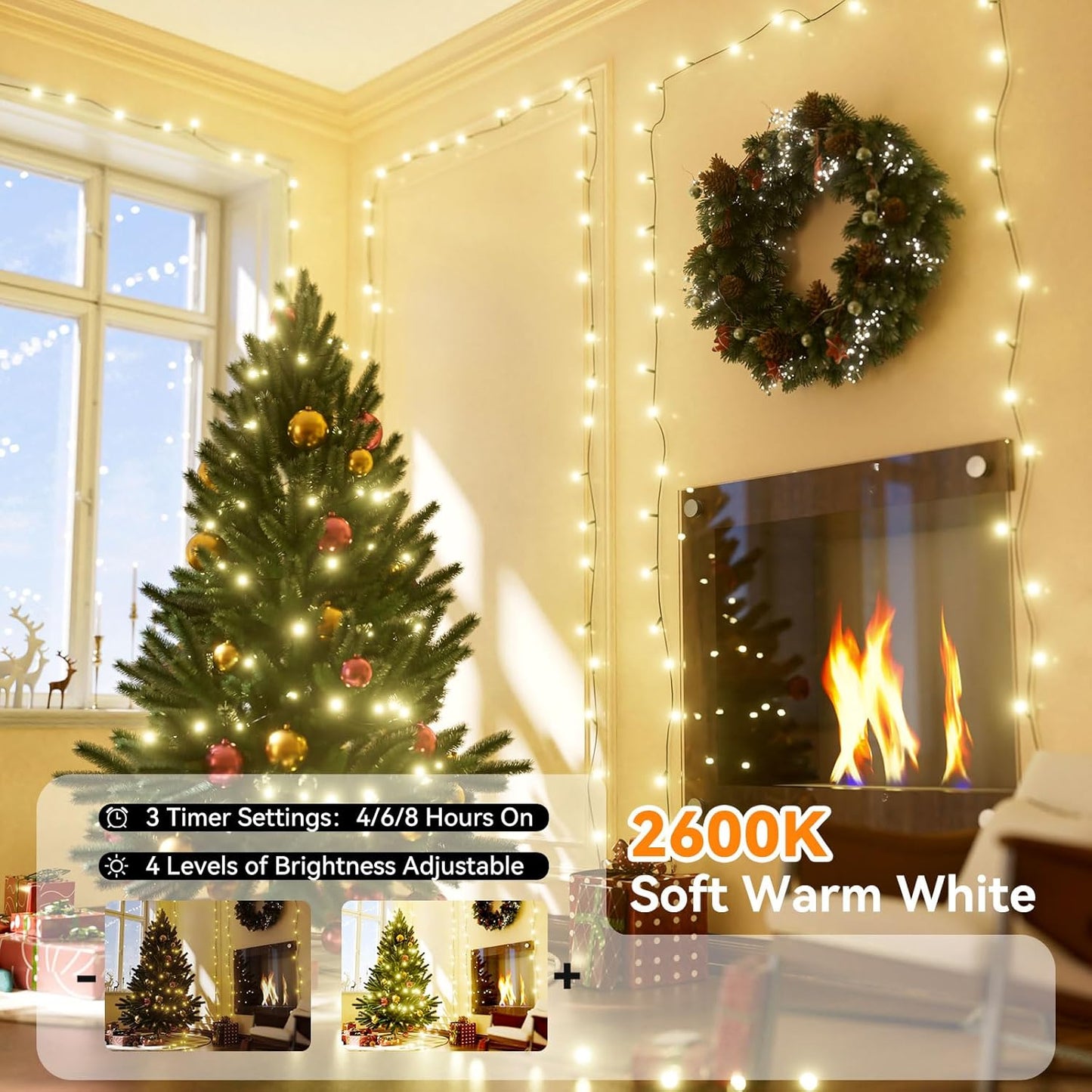 LitHome 99ft 300Led Color Changing String Lights with Remote,35 Colors RGB Christmas Lights with Timer,Dimmable Led String Light Outdoor,Xmas Tree Light Indoor Plug in for Halloween Fall Party Decor