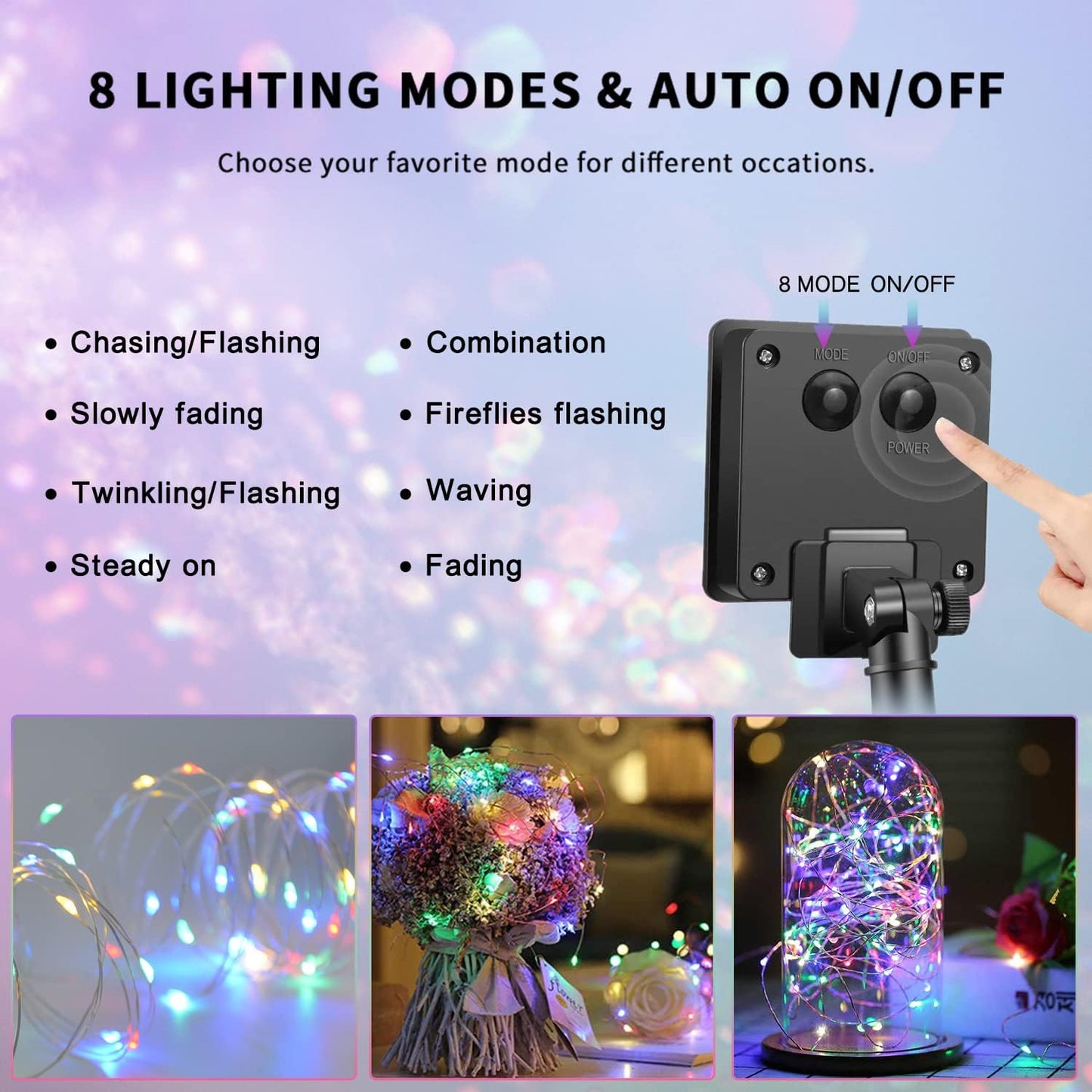 JMEXSUSS 4 Pack 100 LED Solar Christmas Lights, 33ft Solar String Lights Outdoor Waterproof, 8 Modes Multicolor Solar Fairy Lights for Garden Yard Tree Christmas Decorations
