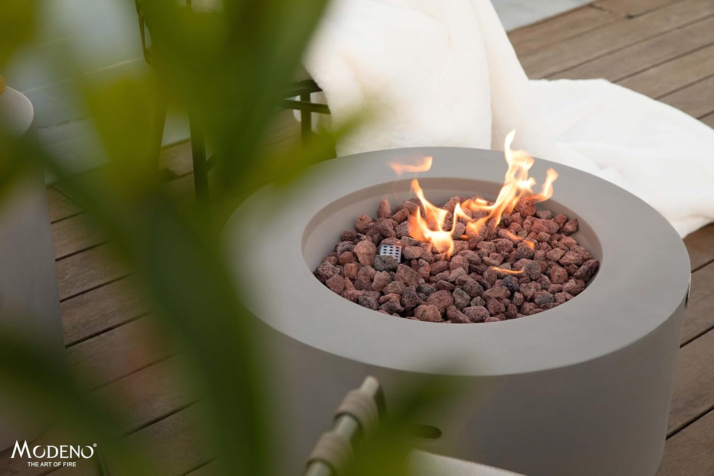 AMS Fireplace | Modeno Waterford Package | Light Gray Liquid Propane Gas Fire Pit Table for Outside Patio Bundle with Tank Cover | Free Ice Bucket & Rubber Mat