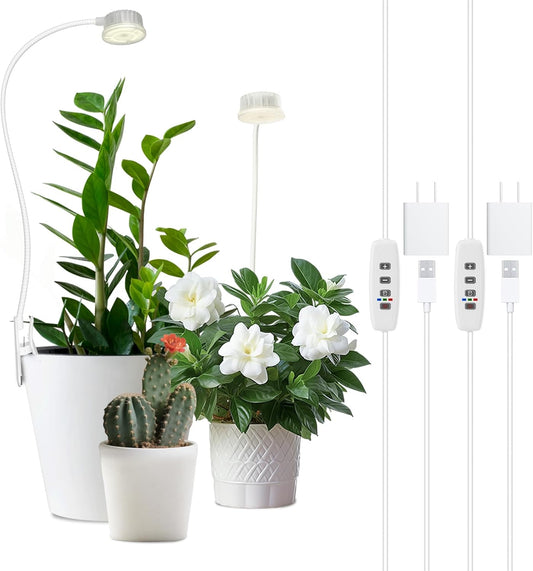 LED Grow Light for Indoor Plants, Full Spectrum Clip On Plant Growing Lamp, Plant Lamp with Adjustable Gooseneck and 10 Level Brightness Dimmable 3/9/12 hrs Auto On/Off Timer (2 Packs)