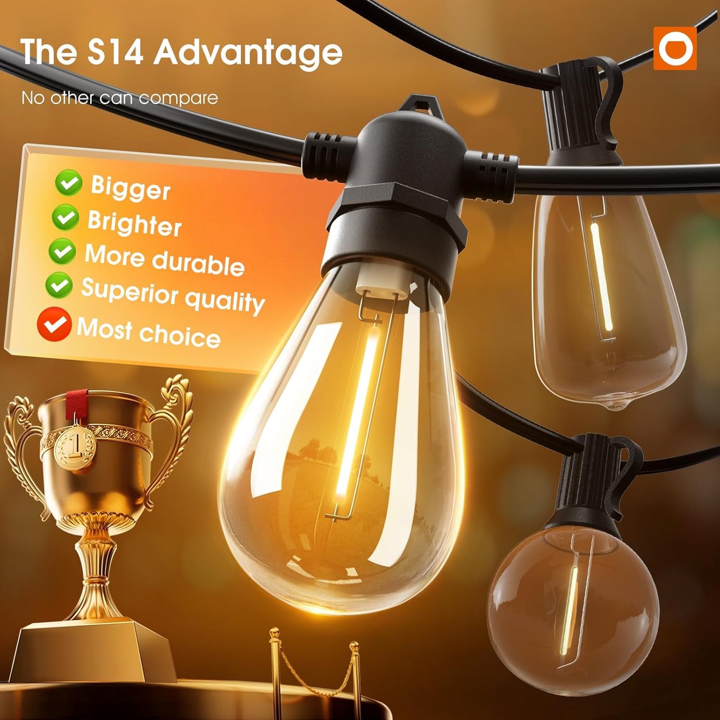 addlon 25FT LED Outdoor String Lights with Edison Shatterproof Bulbs, Heavy-Duty and Weatherproof Strand, Commercial Grade Patio Lights, Decorative for Garden or Patio, Black