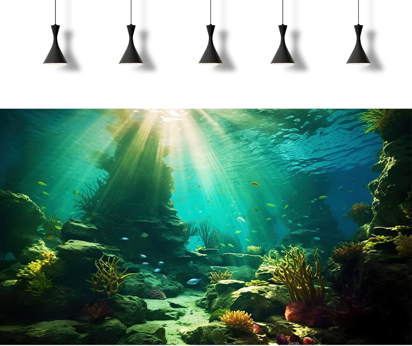 Ocean Floor Fish Tank Background Under The Sea Coral Reef Aquarium Background Tropical Fish Terrarium Backgrounds Underwater Rock Cave Sunray Fish Tank Backgrounds Decorations 60x24in